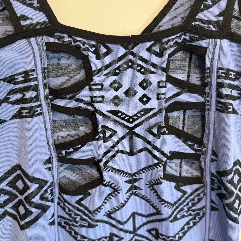 NWT FREE PEOPLE Blue Combo Stretchy Knit Body Con Aztec Dress! M/L Medium NEW - Picture 7 of 8